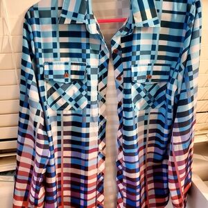 Blue and Red Plaid Button-Up Shirt